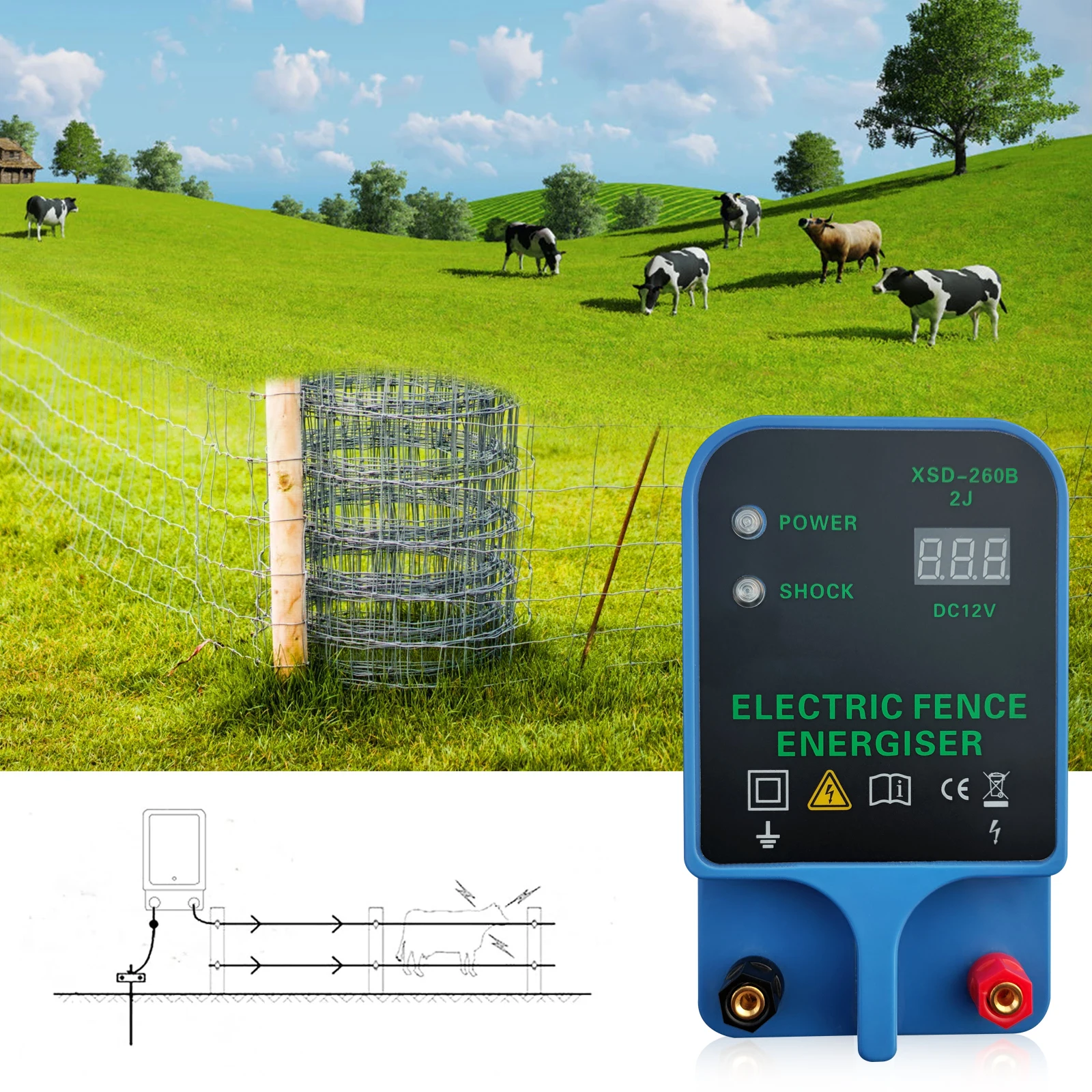 Imagem -02 - Electric Fence Energizer Saída de Gado Lcd Alta Tensão Controlador 10.5kv Ferramenta Energizer de Aves de Gado de Ovelha 10km