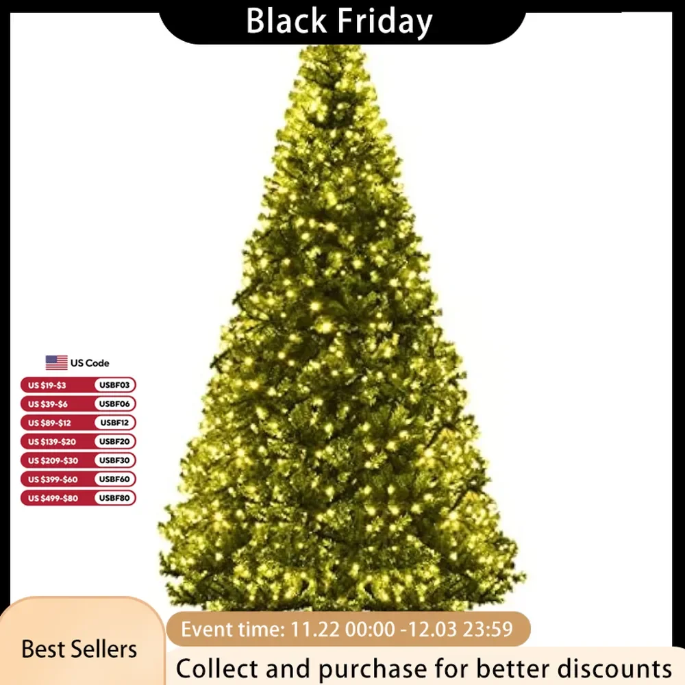 

Christmas Tree 9Ft Pre-lit Artificial Pencil Hinged 1000 Dual-Colored LED Lights 2944 PVC Branches 1 Light Modes Christmas Tree