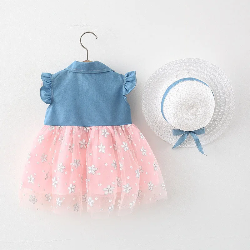 Summer Baby Girl Dress Fashion Mesh Princess Dress Baby Girl Kids Clothes Sleeveless Denim Dress For Girls