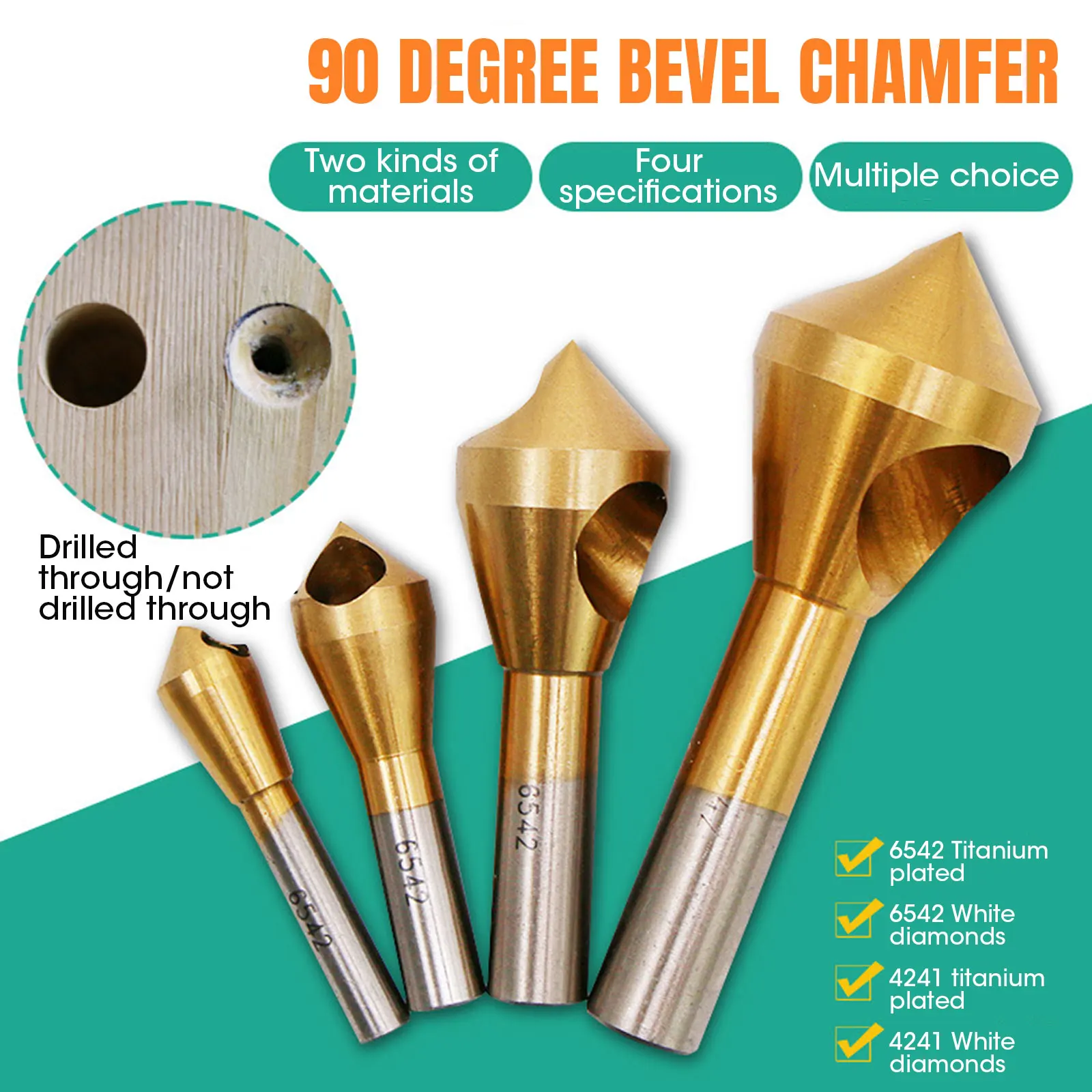 4pc High-speed Steel Titanium Plated Oblique Hole Chamferer Internal Chip Removal Chamfering Deburring and Spot Facer Set