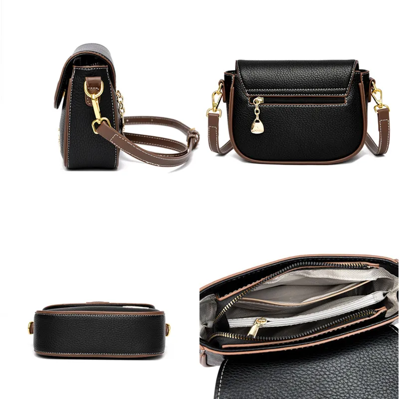 Genuine Leather Simple Style Small Shoulder Messenger Bag Women Solid Color Wide Strap Crossbody Bag Female Phone Purse Handbag