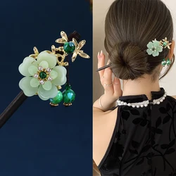 Vintage Wood Flower Tassel Hairpin For Women Girl Antique Hair Stick Clips Costume Chinese Hanfu Hair Accessories Styling Tools