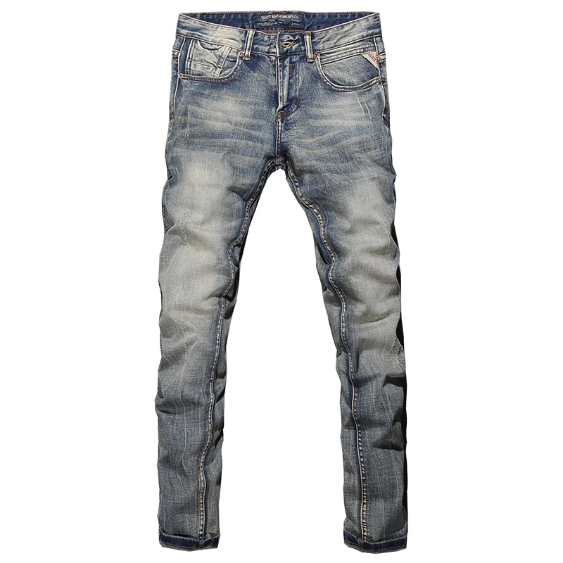 Italian Style Fashion Men Jeans Retro Washed Stretch Slim Fit Ripped Jeans Men Vintage Trousers Designer Denim Pants Hombre