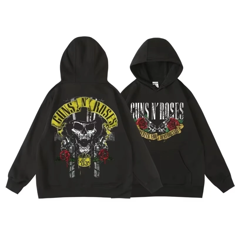 Guns N' Roses We'Re Back sweat à capuche Style de rue rétro pour femmes col rond poche pull polaire à capuche respirant pull femme à capuche