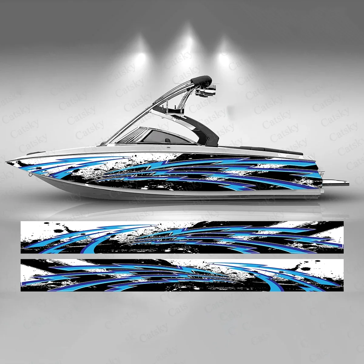 Blue Curve Stripe Colorful Boat Sticker Fashion Custom Fish Boat-Sticker Vinyl Waterproof Boat Wrap Graphic Boat Wrap Decal