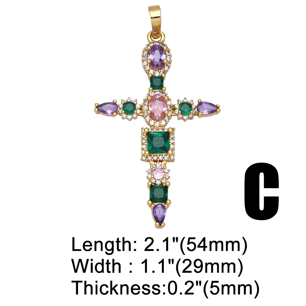 OCESRIO Big Religious Cross Pendants for a Necklace Gold Plated Copper Zircon Jewelry Making Supplies Craft pdta645