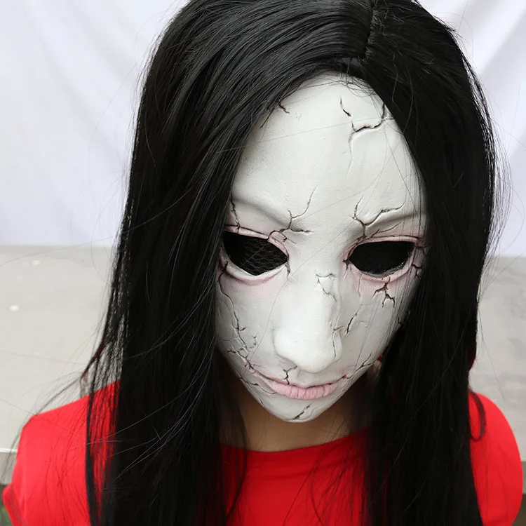 Horror Ghost Mask with Wig Haunted House Escape Room Skeleton Zombie Ghouls Nauseating Scary Ghost Face Hoods Party Pranks Props image 3