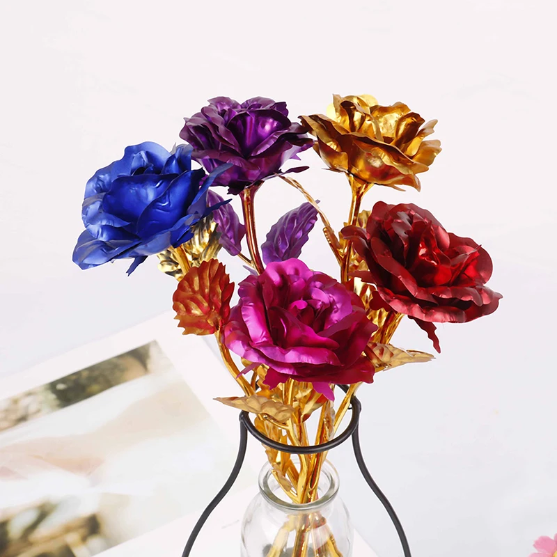 Fleurs roses plaquées or 24 carats, cadeau d'anniversaire pour les amoureux de la Saint-Valentin