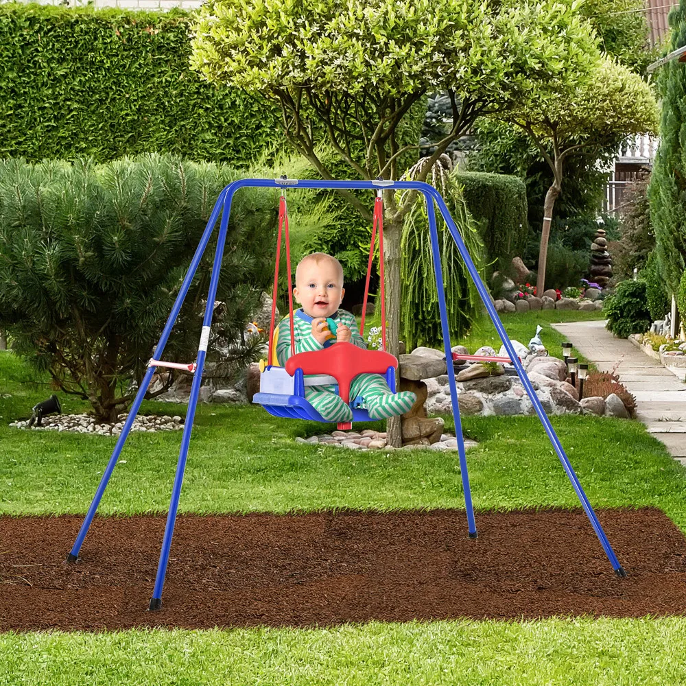 Baby Swing Set for Backyard Indoor/Outdoor, Solid Metal Frame with Baby Seat Harness for Kid Age 6-36 Months