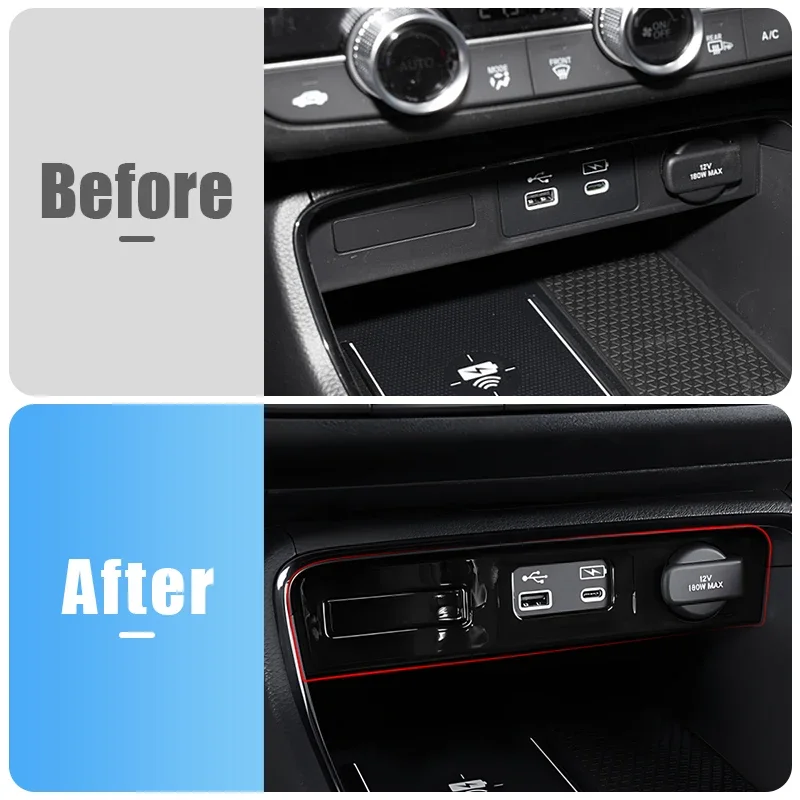 For Honda CRV 2023 2024 2025 CR-V 6th Gen Hybrid Car Central Control USB Port Trim Frame Cover Styling Accessories