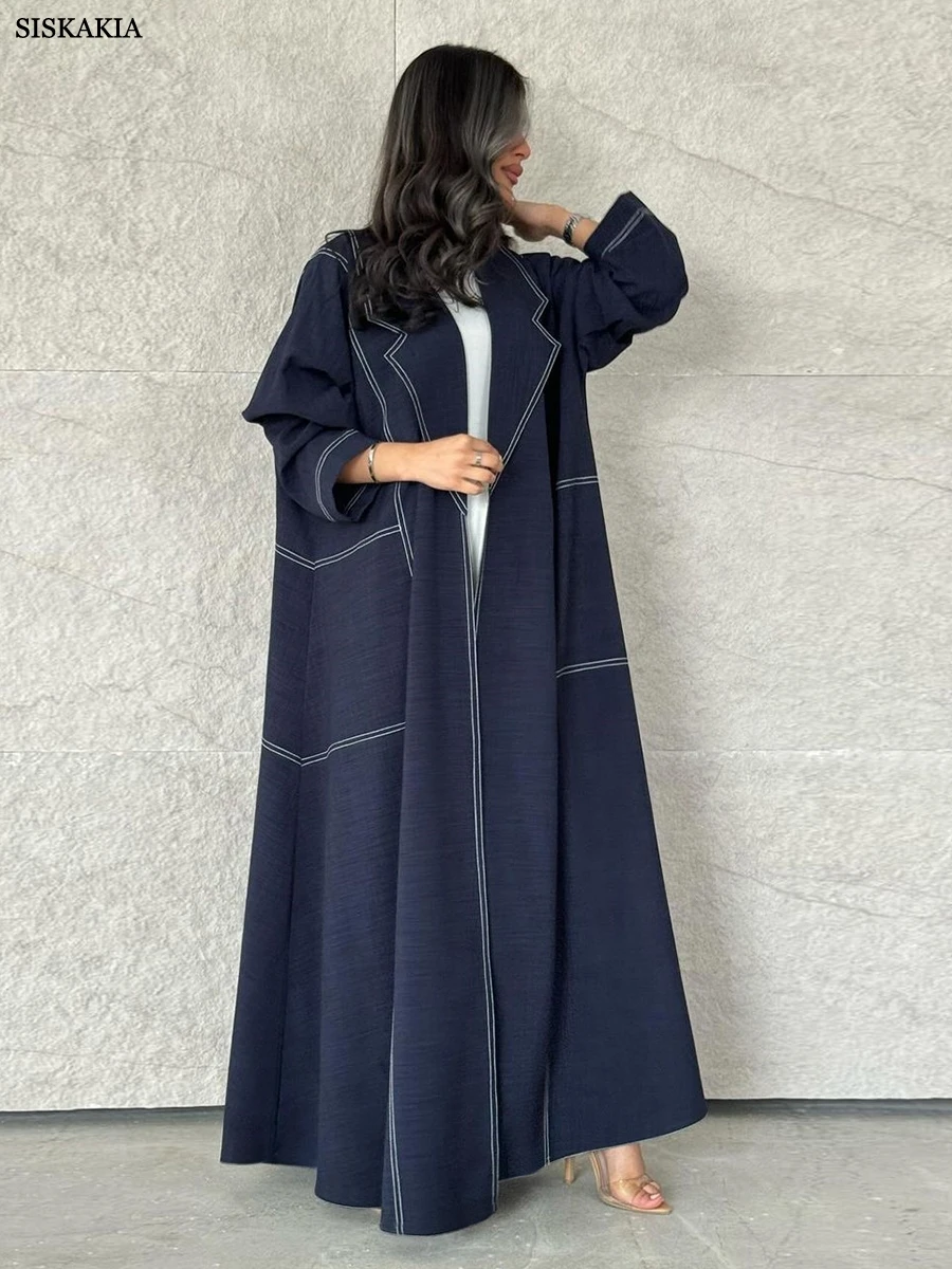 Siskakia Fashion Denim Patchwork Open Abaya Dubai Islam Muslim Long Dress Loose Elegant Casual Robe Jalabiya Clothing 2024