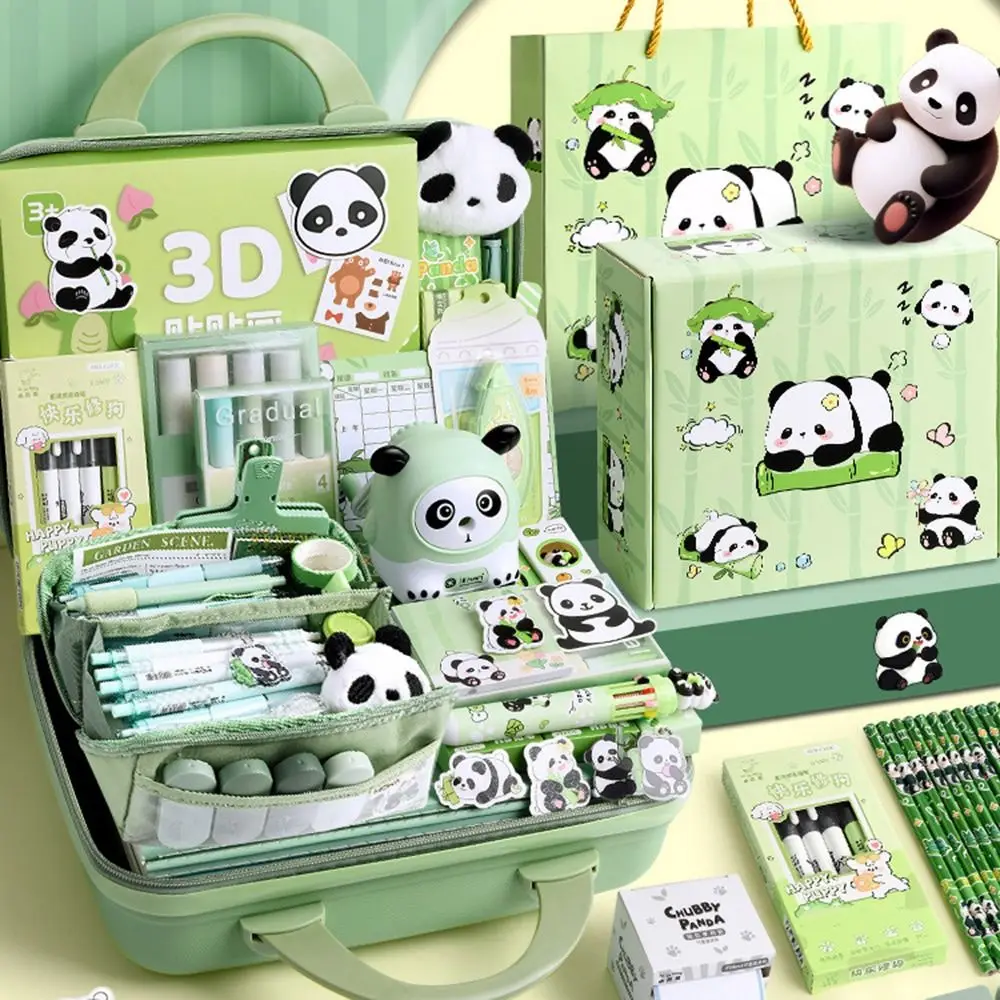 New Student Gift Panda Stationery Set Stickers Pencil Case Stationery Gift Pack Handbag Learning Supplies Ruler Set