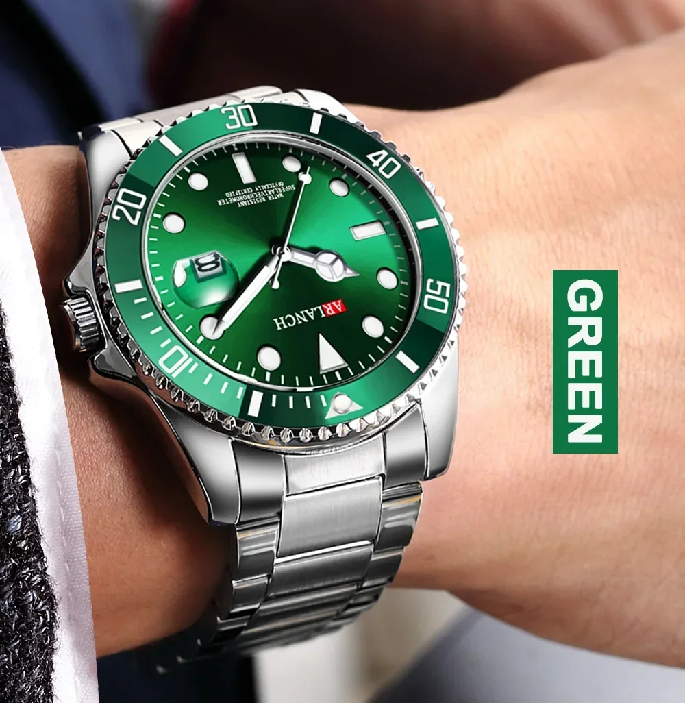 Orologio al quarzo submariner verde di lusso da uomo - Stile senza tempo incontra la funzione