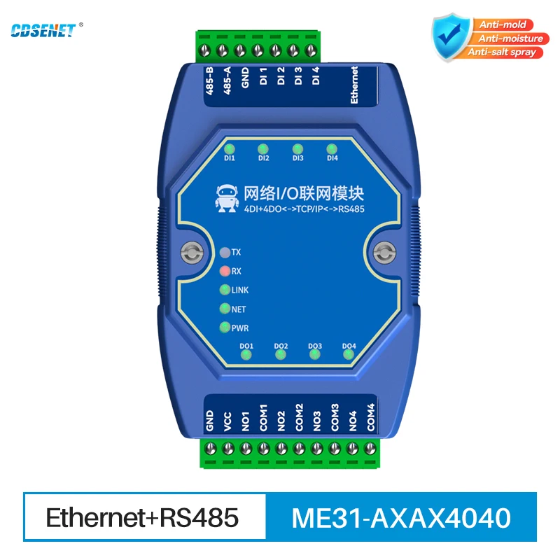 Moduł sieciowy we/wy Ethernet przełącznik kontrola akwizycji wartości ModBus 4DI + 4DO CDSENET ME31-AXAX4040 RS485 port szeregowy RJ45