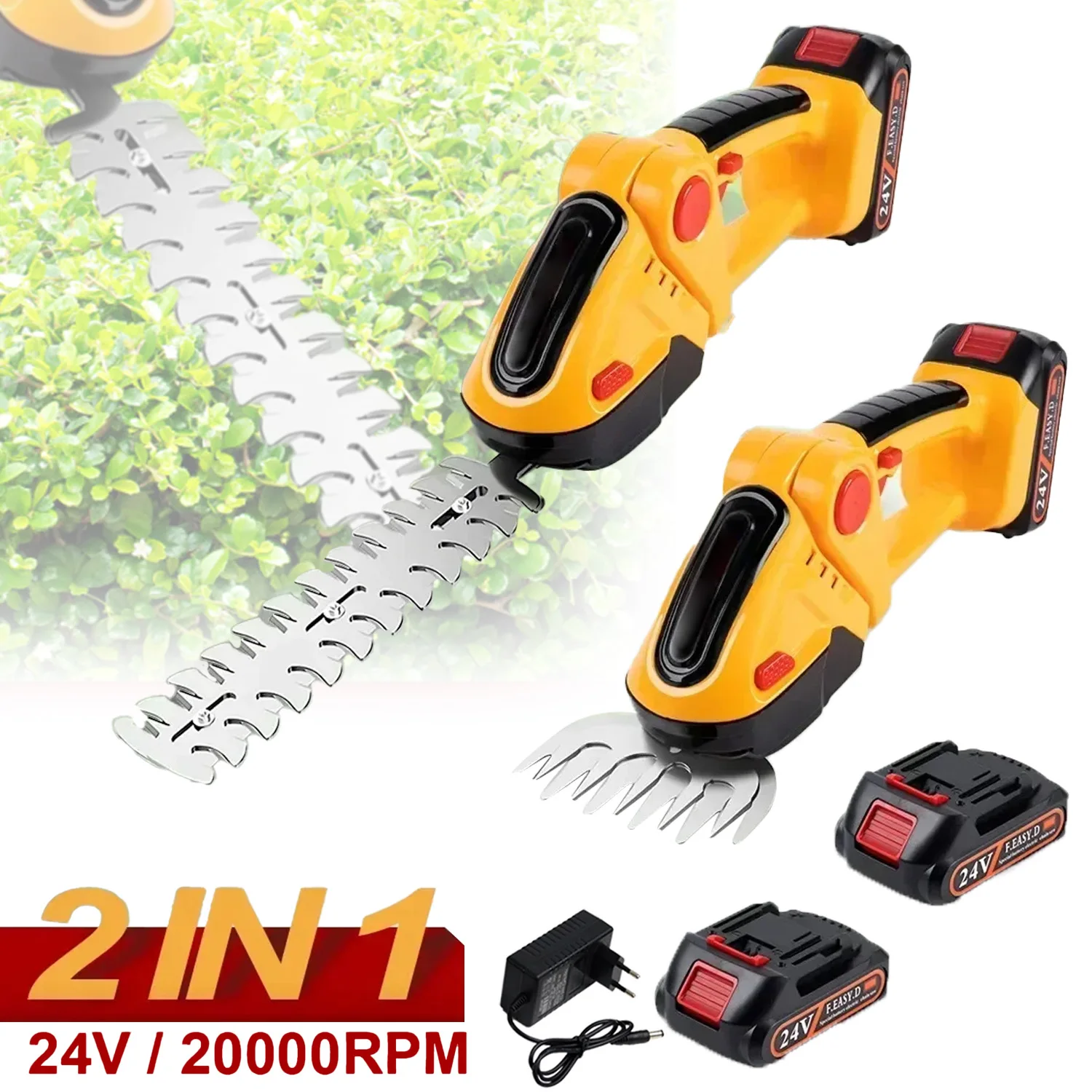 2 IN 1 Handheld Electric Hedge Trimmer Garden Tool 24V Cordless Rechargeable Household Shrub Weeding Pruning Lawn Mower