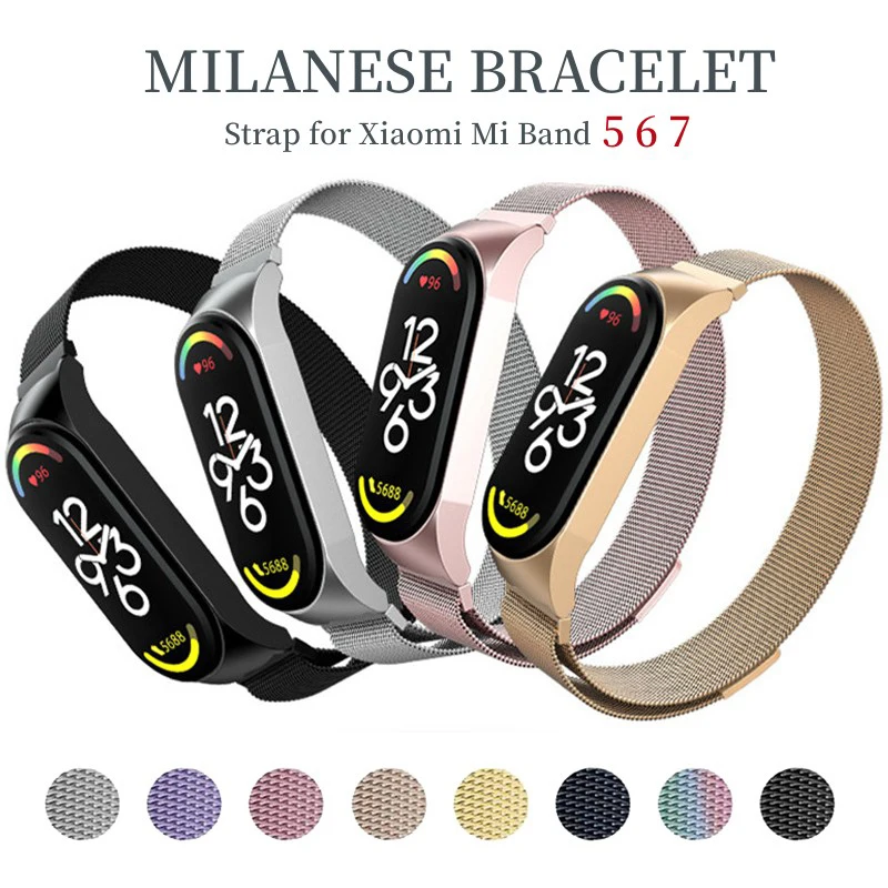 

Milan Magnetic Strap For Xiaomi Mi Band 7 6 5 Stainless steel Smart Wristband Replacement Bracelet For Xiaomi Mi Band 6 Miband 5