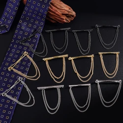 Fashion Gold Sliver Color Brooches Pins Tassel Chain Shirt Collar Clips Luxulry Jewelry Gifts for Men Accessories High Quality