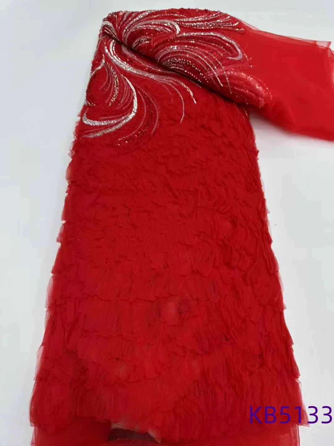 ビーズレース アフリカレース生地 5ヤード 高品質 2025 ビーズ付きレース生地 スパンコール付きチュールレース生地 裁縫用 KB5134