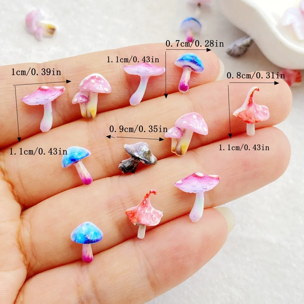100PCS Mixed Mini Colored Mushroom Nail Art Decorations, Resin Accessories, Charming, Sweet, Multifunctional Rhinestone