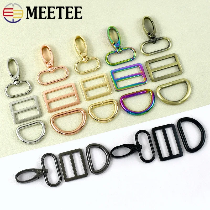 2Sets 16-38mm Bag Buckles Metal Swivel Lobster Clasp Tri Glide Sliders D Ring Adjuster Webbing Strap Hook DIY Accessories