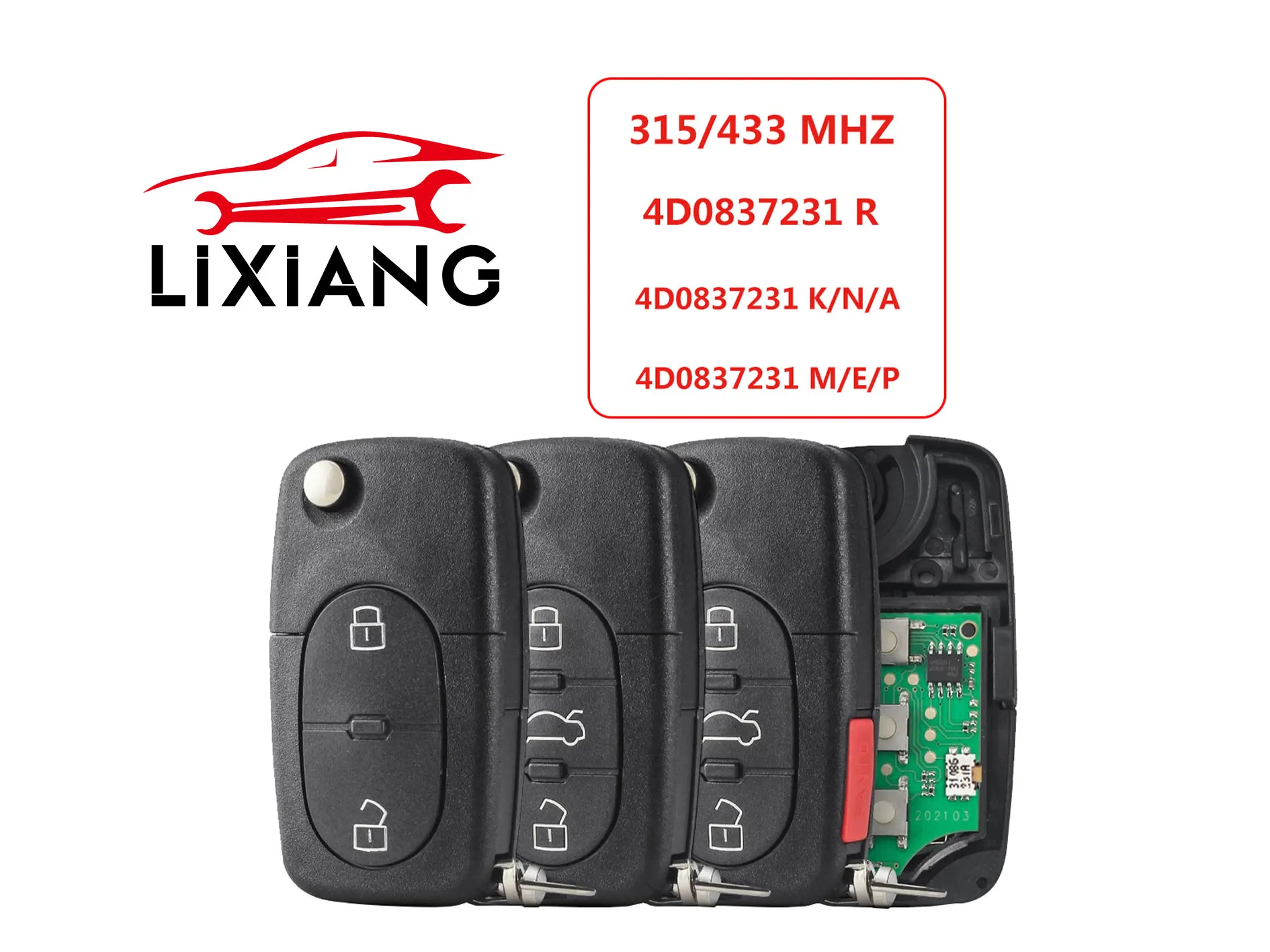 With Battery 4DO837231R / 4D0837231 k/N/A 4D0837231P Key Fob For Audi A3 A4 A6  TT RS4 Quattro 315/ 433Mhz ID48 Car Remote Key