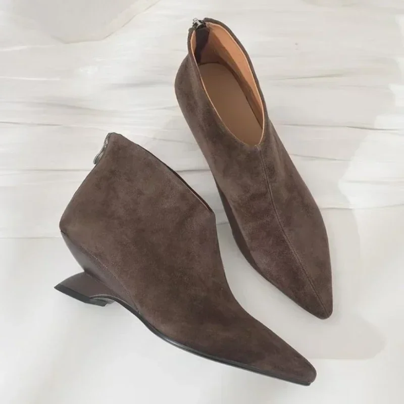 2025, Stiefeletten für Frauen, Herbst, Spitz, Reißverschluss, klobiger niedriger Absatz, kurzer Stiefel, modische weibliche Freizeitschuhe, Botas De Mujer
