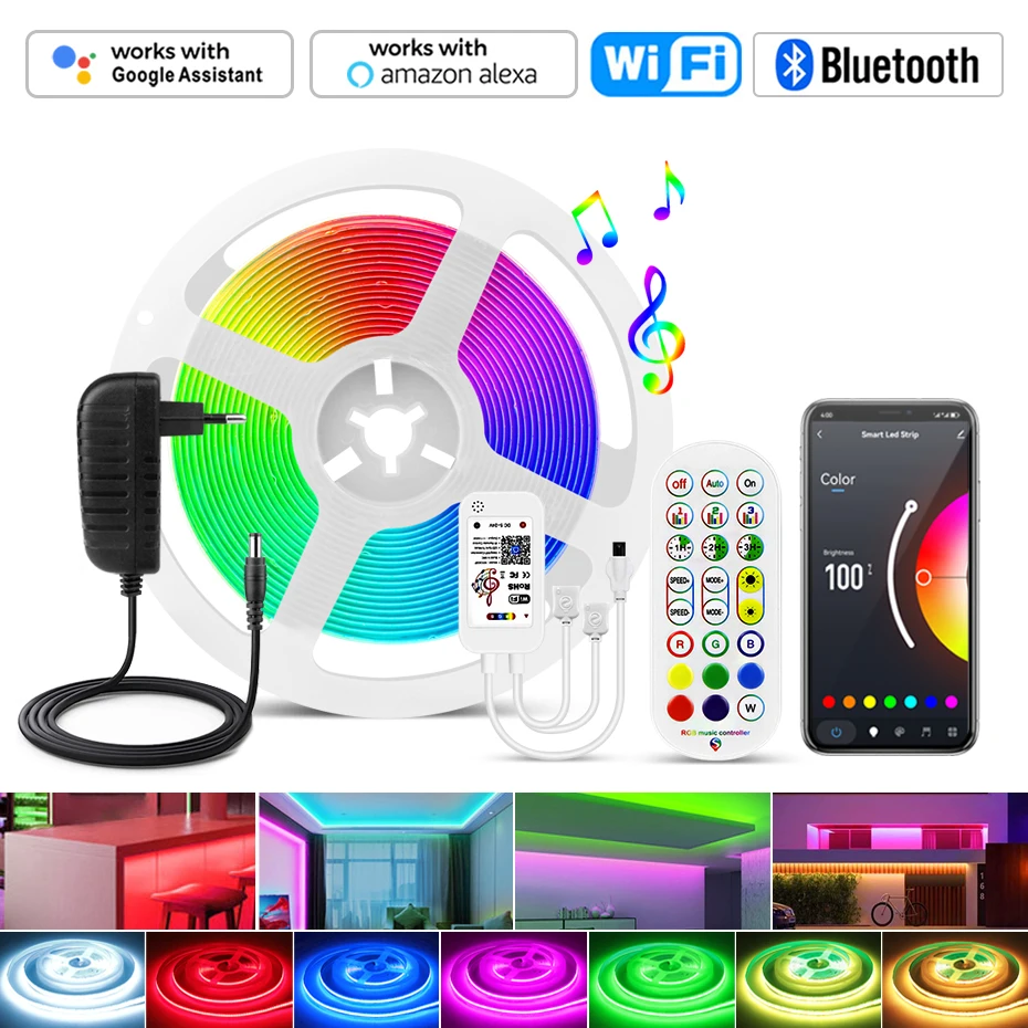 

Tuya WiFi RGB Cob привел полосу света 24V 1м 2м 3м 4м 5м мягкая гибкая RGB световая лента Bluetooth инфракрасный контроль привел ленту декор комнаты
