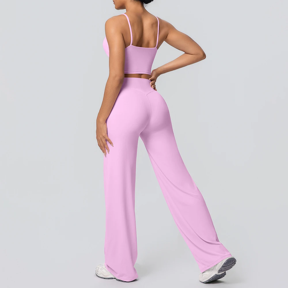 

2 шт. комплект для йоги, женский комплект для тренажерного зала и фитнеса, спортивный бюстгальтер с лямкой на шее, спортивный костюм для тренировок, брюки-клеш, костюм для йоги, женский спортивный костюм для фитнеса