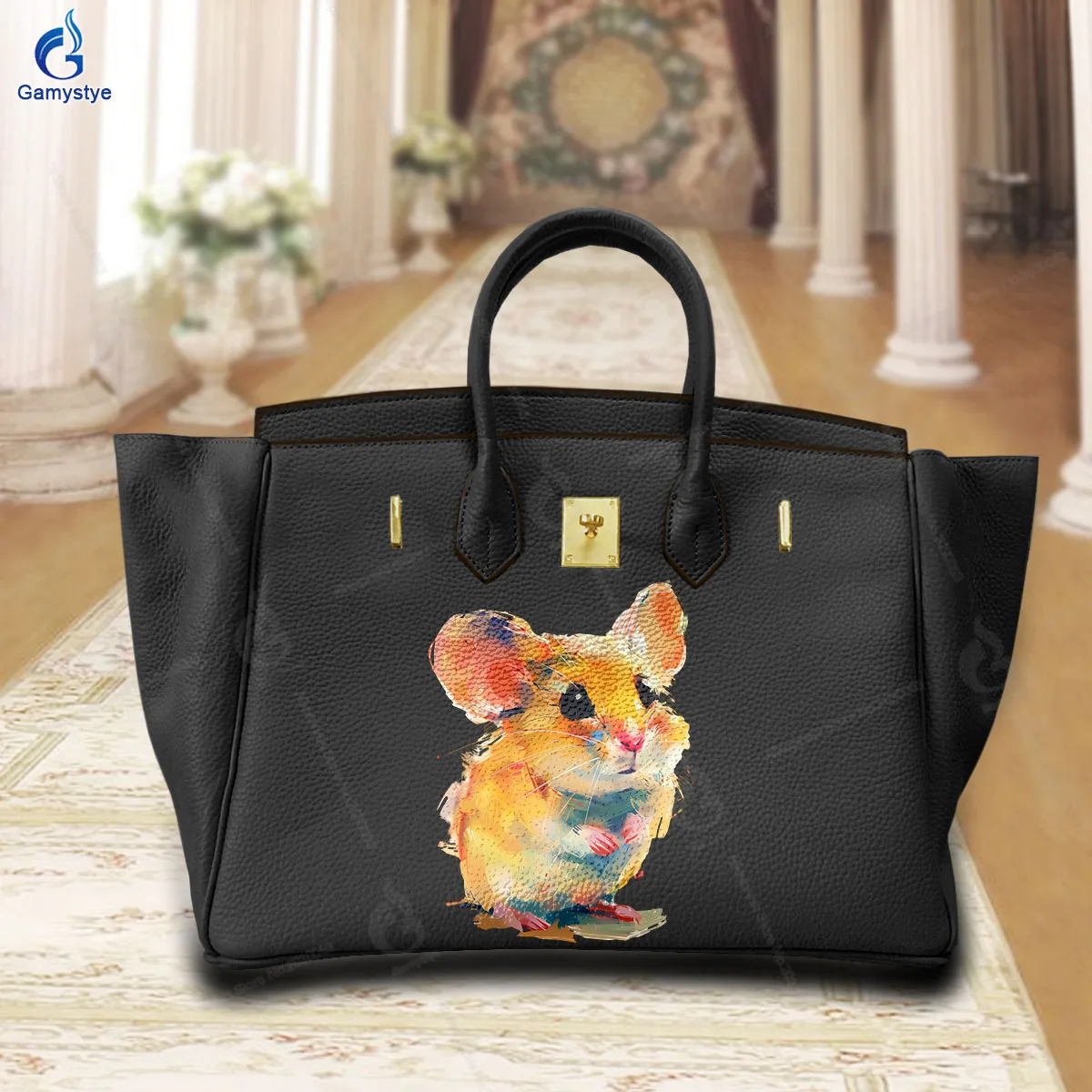 

Personalizar Bolso Art Printed Bags Hand-drawn cute mouse design 100% Cowhide Leather Women'S Fashion Bags Luxury Designer Brand