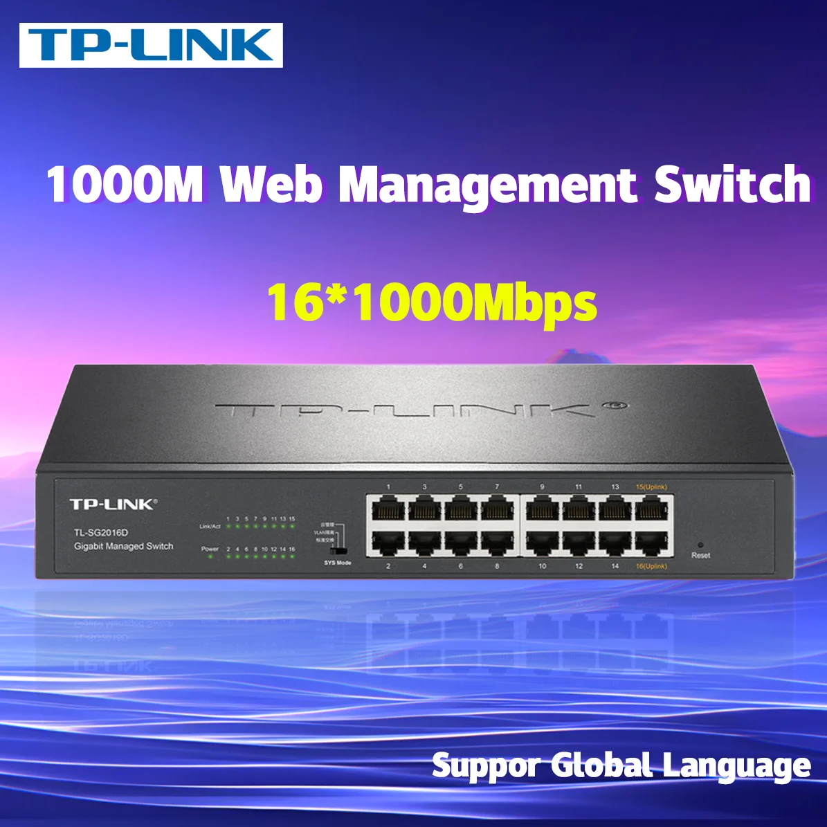 

TP-Link 16 Rj45 Ports Gigabit Switch 1000Mbps Desktop Web Managed Ethernet Hub Internet Network Splitter Isolation Vlan