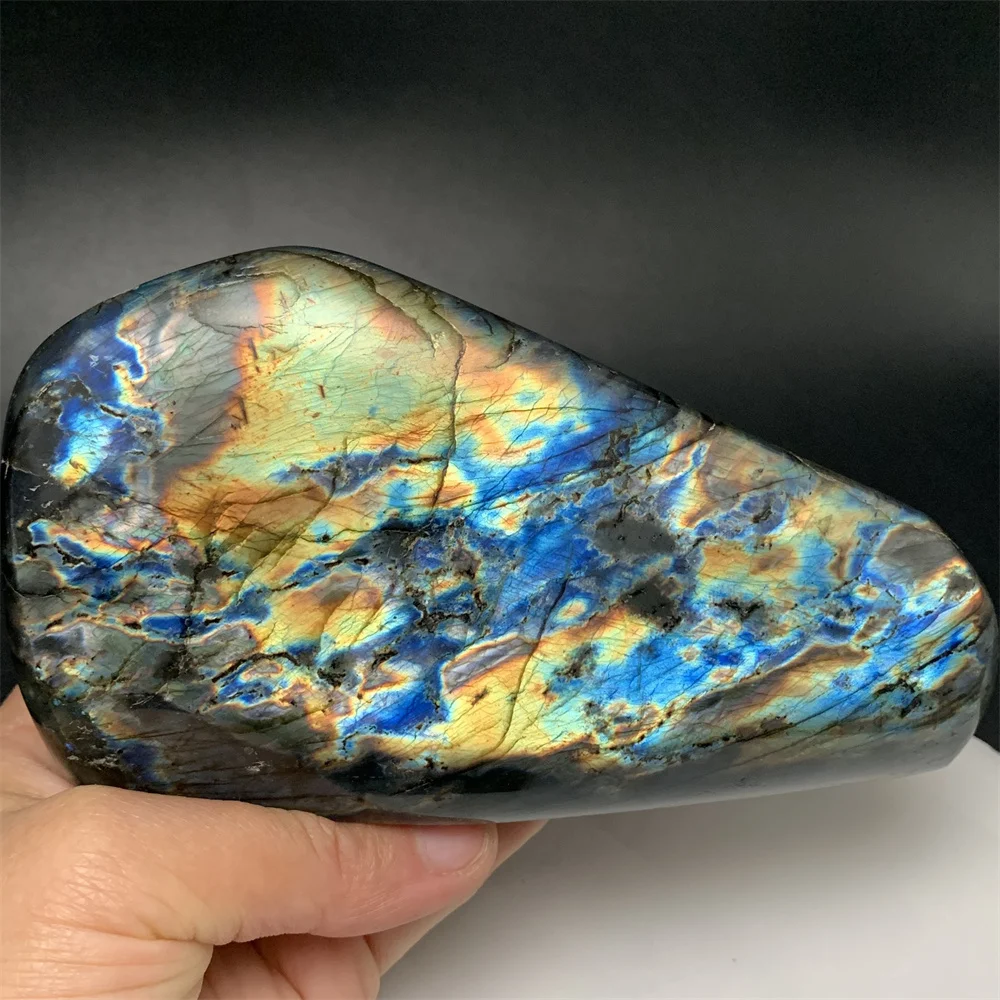 Bigger Unusual Natural Purple Yellow Light Labradorite Ornaments Huge Standing Heal Beads Orange Light Labrador Stones Specimen