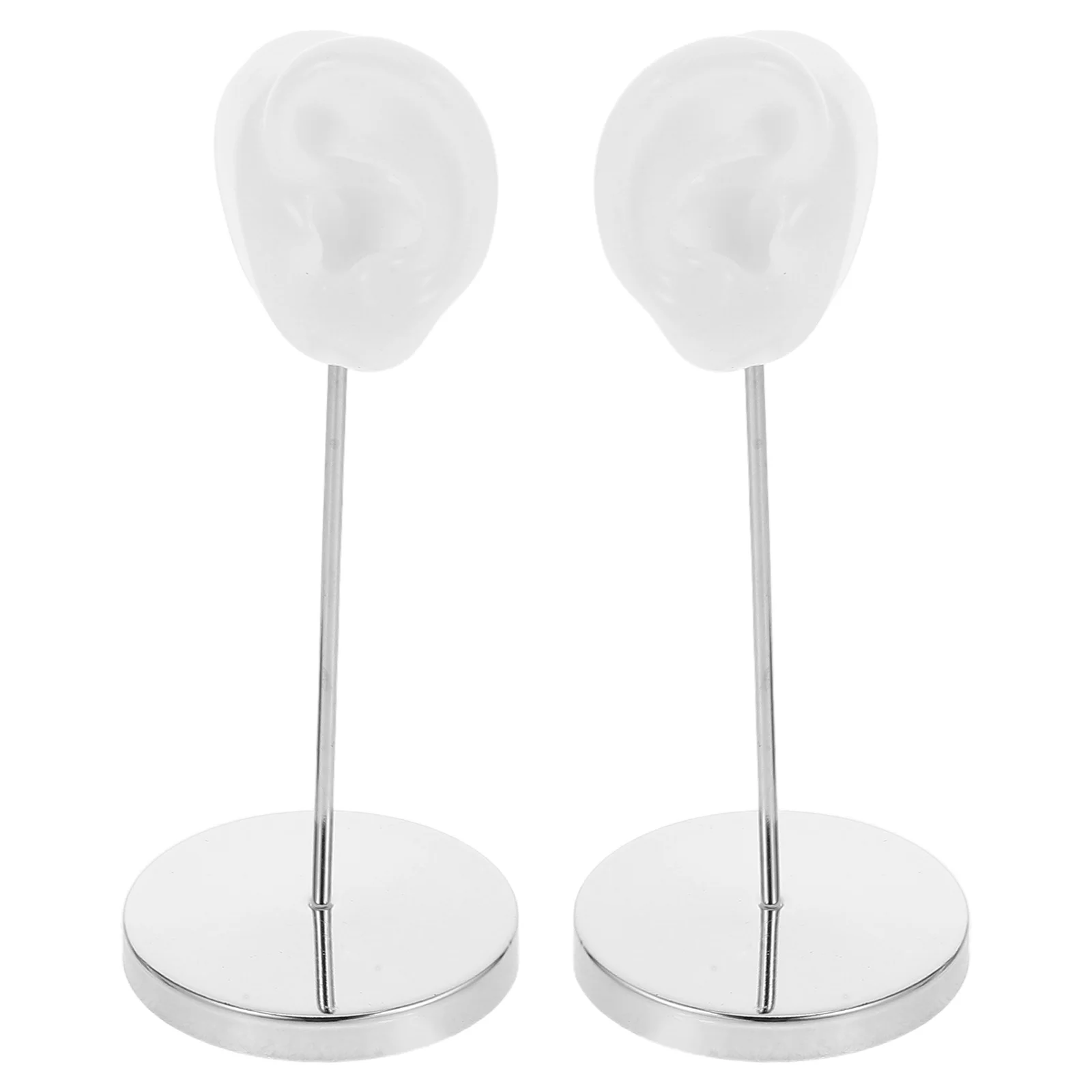 

1Pair Ear Shaped Earring Display Stand Sturdy Silicone Iron Jewelry Rack For Studs Hoops Dangle Earrings White Round Base Home