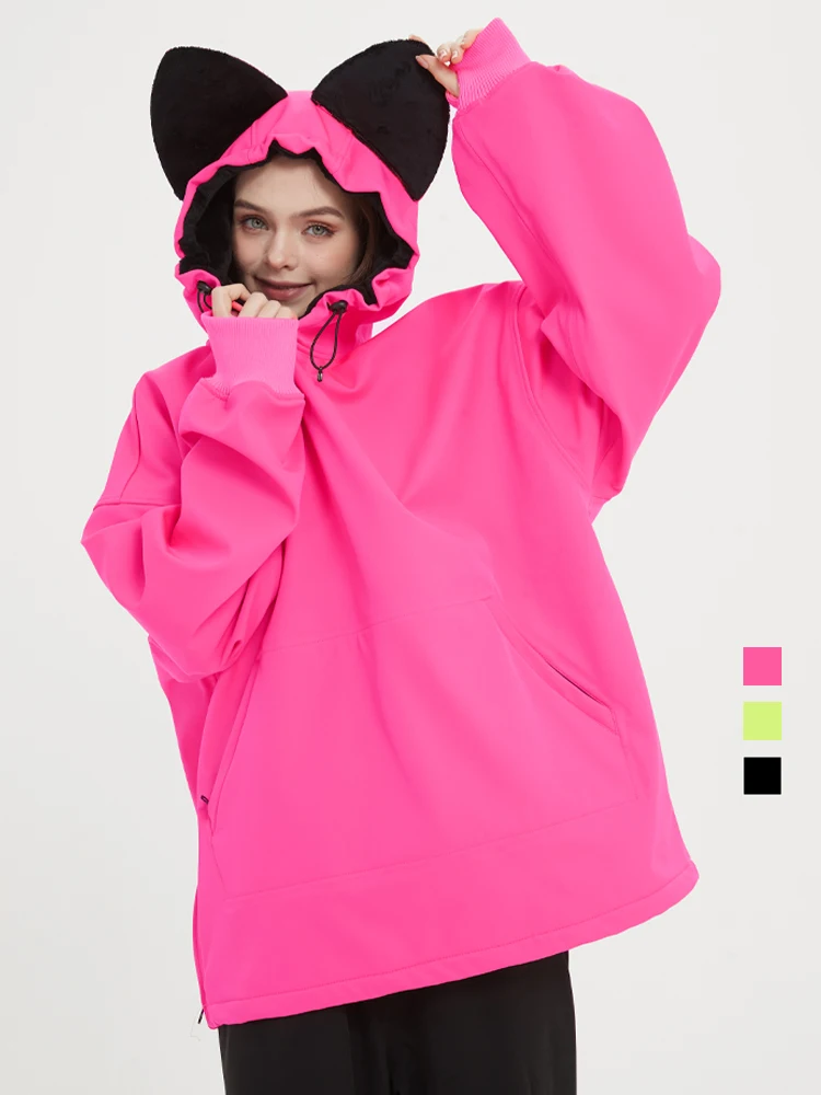 New Sweet Cool Wind Sweatshirt Cute Girl Ears Hooded Waterproof Windproof Warm Women's Clothes Oversized Top Anorak Pullovers