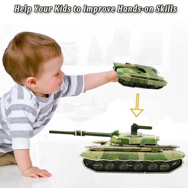 Paper 3D Three-dimensional Puzzle Military Tank Model Assembly Handmade Puzzles Educational Toys for Kids Games Gifts Home Decor