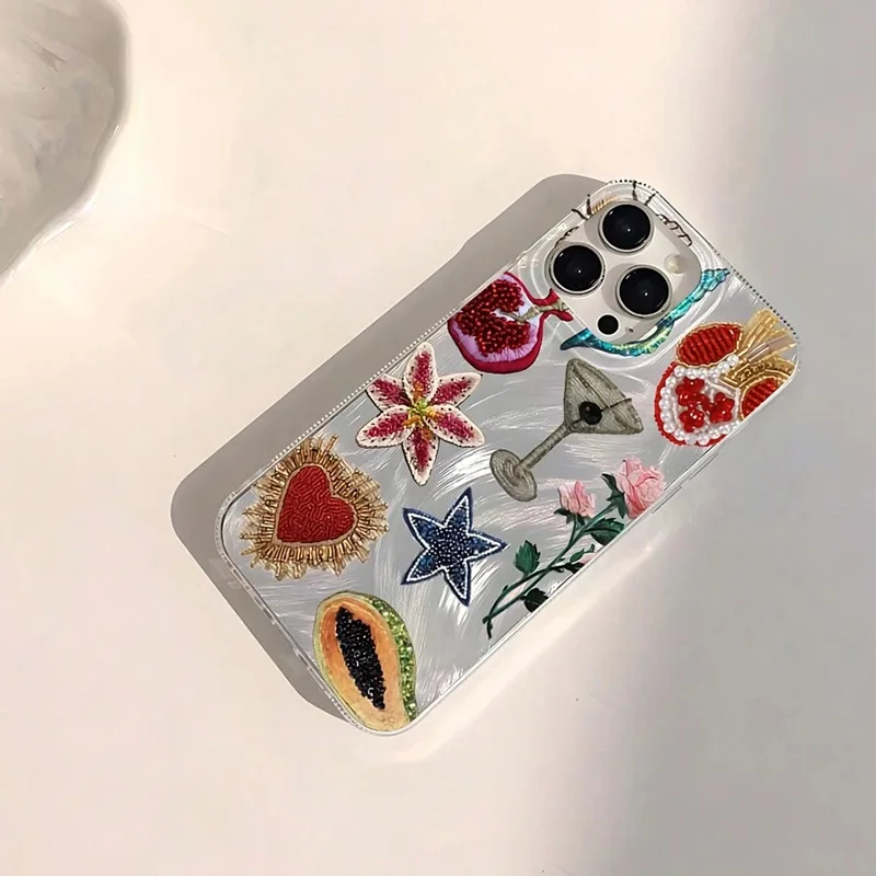 Fashionable Unique Beaded Heart Flower Pattern Phone Case For iPhone 16 14 13 12 11 15 Pro Max 16E XR X XS 7 8 Plus 17 Air Cover - náhled 3