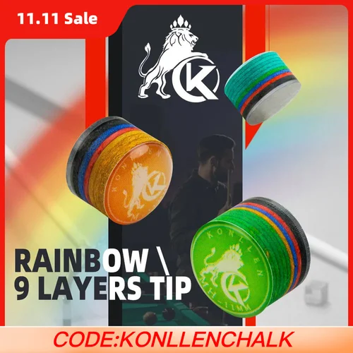 Puntas de tacos KONLLEN, puntas de arcoíris, tacos multicapa de 11/14mm, dureza de billar S/SS/SX/M/MH/H, accesorios de punta de taco CRICAL de piel de cerdo