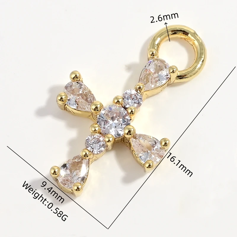 Exquisite Kompakte Kreuzförmige Anhänger, Vergoldet mit Zirkonia, Messing-Schmuckzubehör für DIY Handgemachte Ohrringe: VD2379 – Detail 2