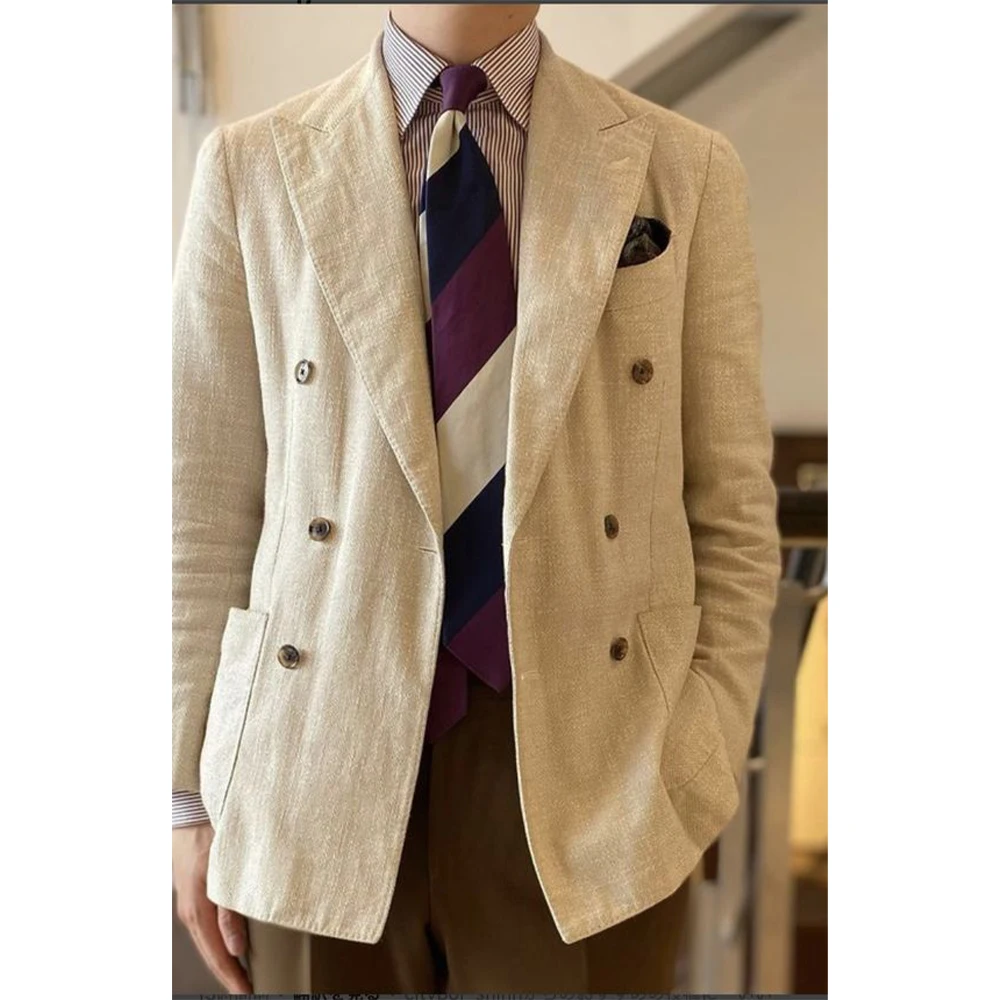 Linen New in Suits Blazers for Men Casual Elegant Peaked Lapel Blazers Workwear Long Sleeves Male Suit Jackets Daily Coat