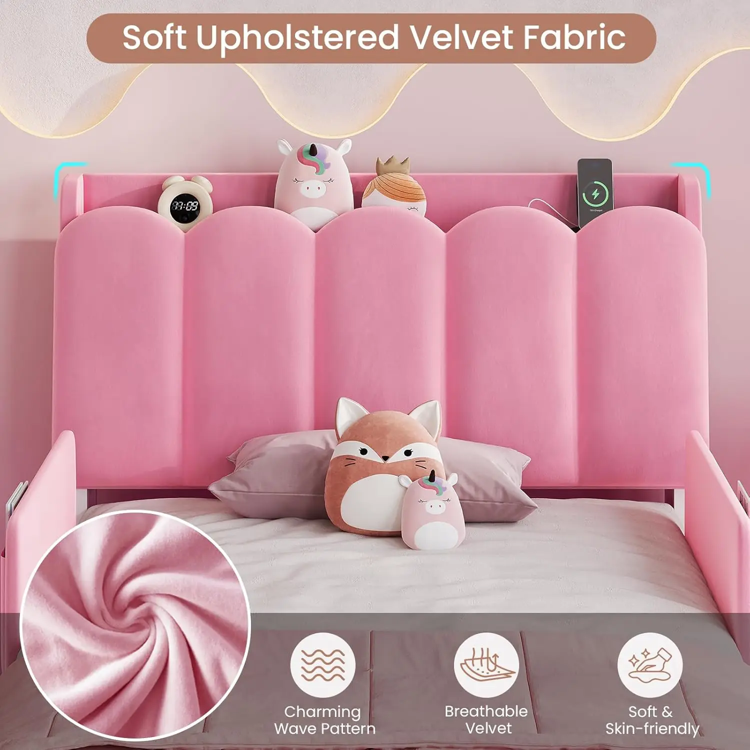 Twin Princess Velvet Storage Bed 6