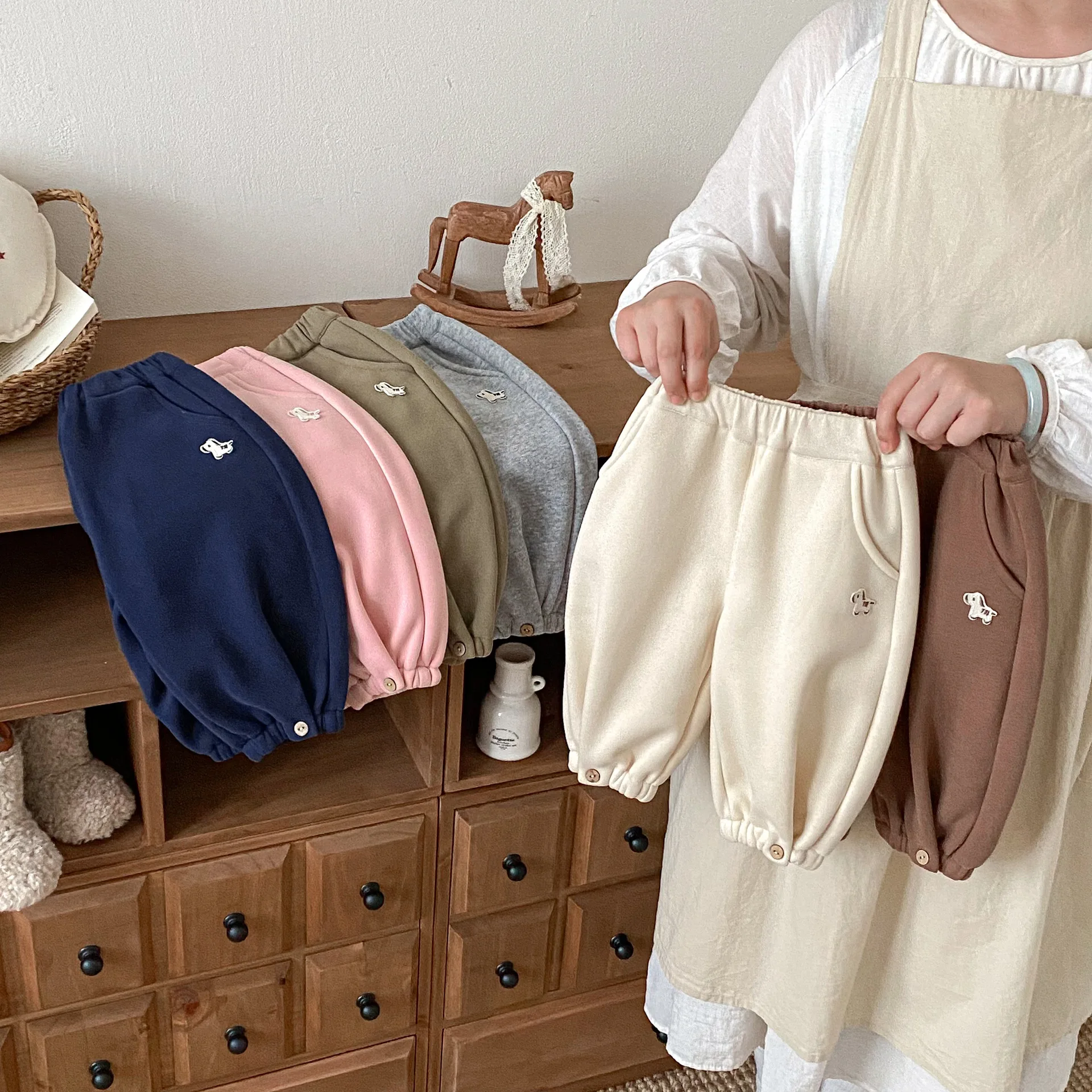 

2025 New Winter Children Clothes Thickened Pants Cute Cartoon Dog Embroidery Fashion Korean Warm Baby Trousers for 0-5Y