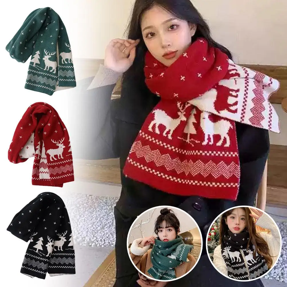 2025 Santa Claus Knitted Red Scarf Women's Autumn And Student Korean Scarf Versatile Warm Year Gift New Couple Winter Versi Q7V1