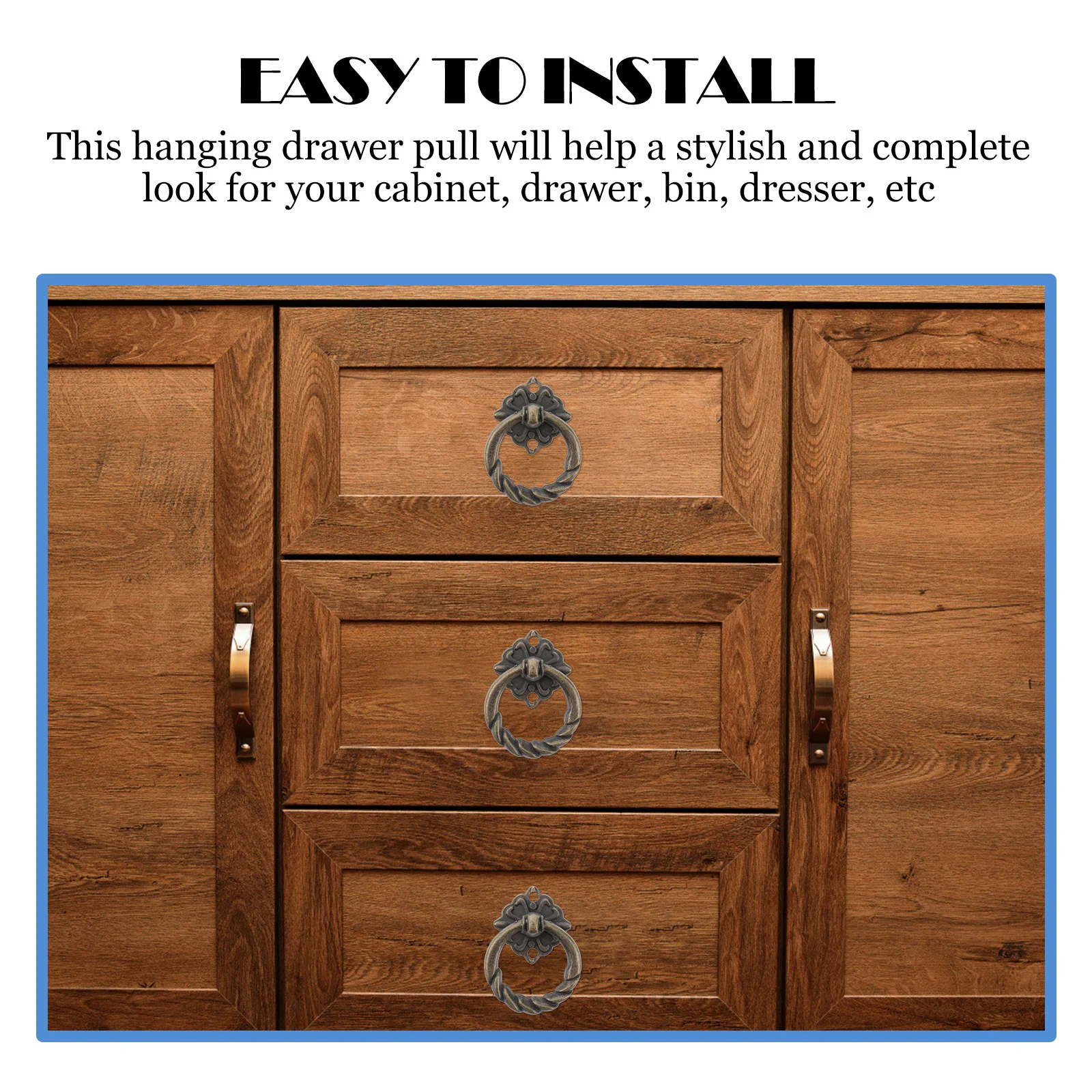 

6Pcs Vintage Brass Kitchen Cabinet Cupboard Dresser Drawer Ring Pull Handles Durable Hard Zinc Alloy Size L