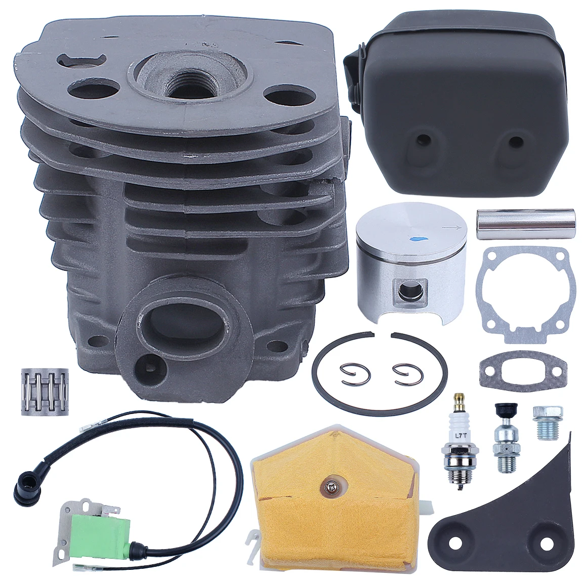 Cylinder Piston Plug Valve Exhaust Muffler Ignition Coil Air Filter 46mm Set For Husqvarna 55 Rancher 51 Chainsaw Engine Motors