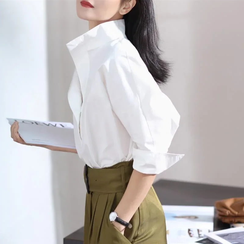 Fashion Have Style Temperament Solid Color Blouse Women 3/4 Sleeve Classic Korean Bat Style Lady All-match Pullover Shirt A261