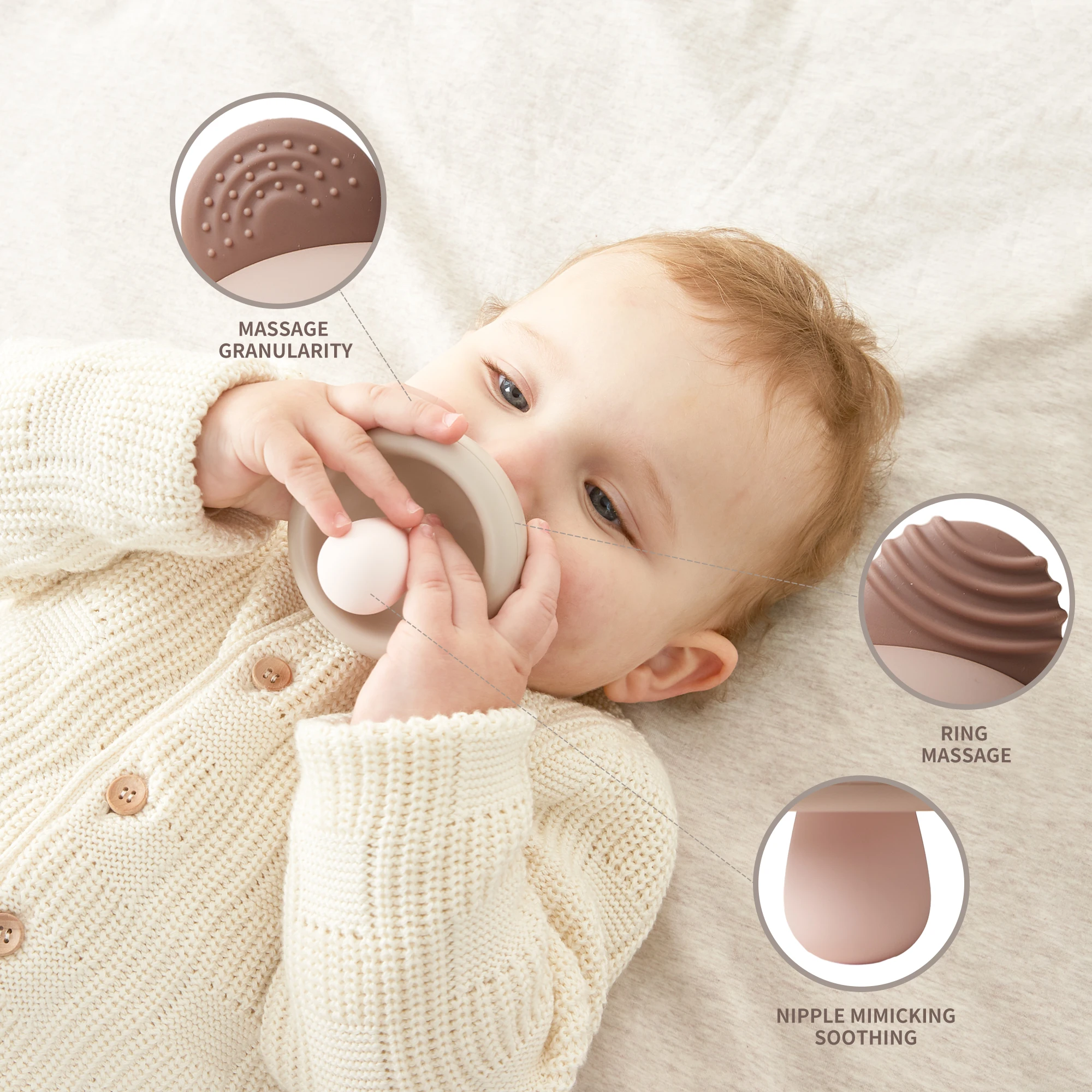 BANSHILI Mushroom Mouse Baby Teethers Toy Rattle Toy Silicone 3 Months+ Baby,Brown