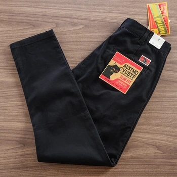2025 Spring Autumn New American Retro Twill Woven Driving Pants Men's Simple 100% Cotton Washed Chino Straight Casual Trousers 5