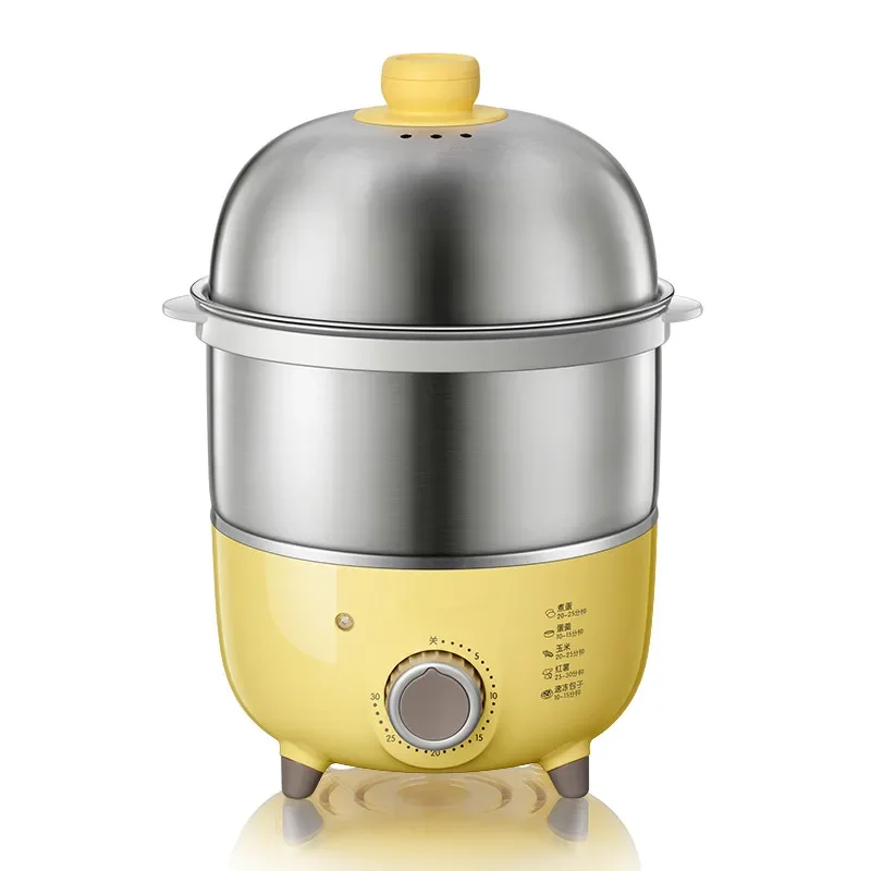 220V มินิหม้อหุงไข่ไฟฟ้า 2 ชั้นอัตโนมัติสแตนเลสสตีลไข่นึ่งเครื่องทําอาหารหม้อต้มไข่