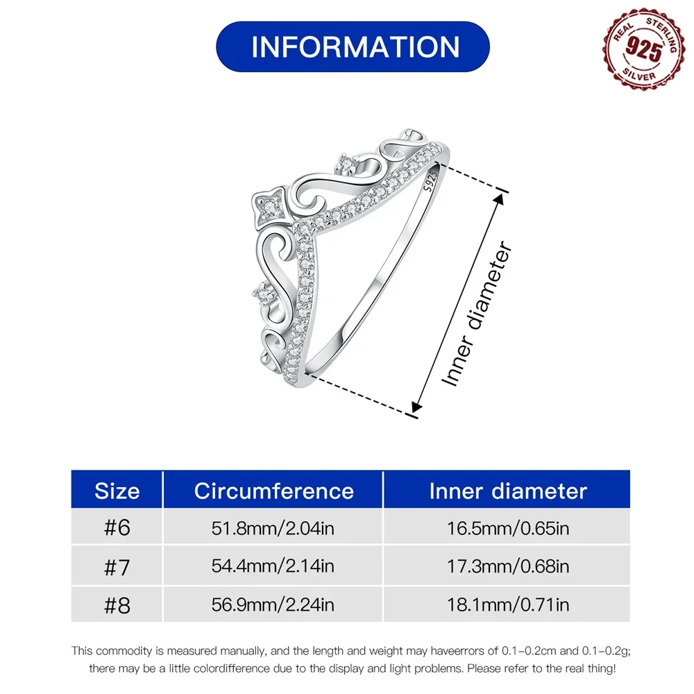Anillo de Plata de Ley 925 para mujer, corona delicada, anillo de circonita brillante, joyería artesanal, joyería de compromiso, regalos de boda