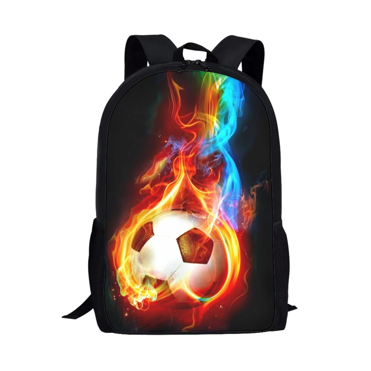 Men Backpack Football with Flames 3D Pattern Large Capacity 17 Inch Travel Women's Bagpack Children School Bags Shoulder Mochila