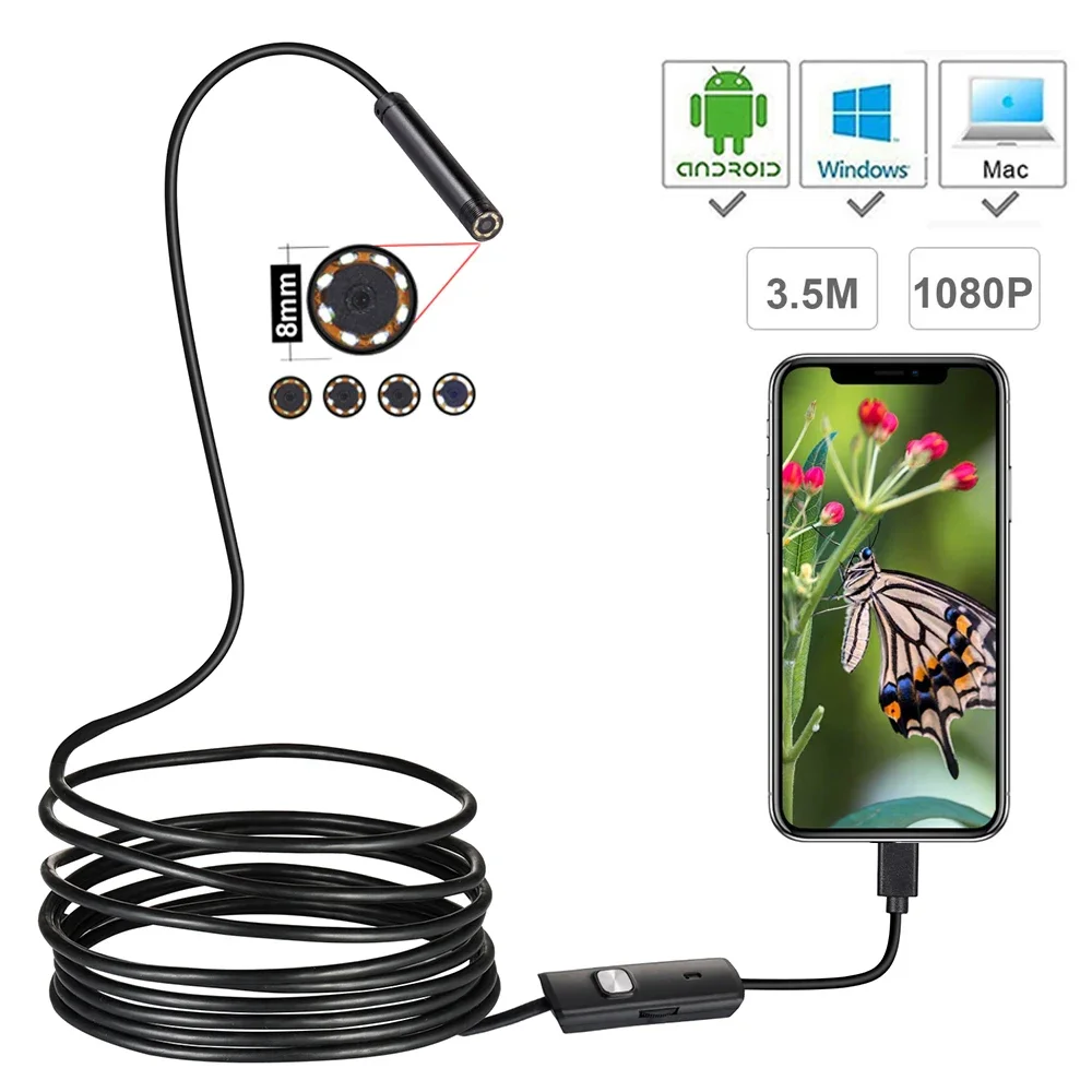 

1080P HD Mini Android Endoscope Camera 1M 2M 3.5M 5M MicroUSB/USB/TYPE C Inspection Video Camera Snake Borescope Tube